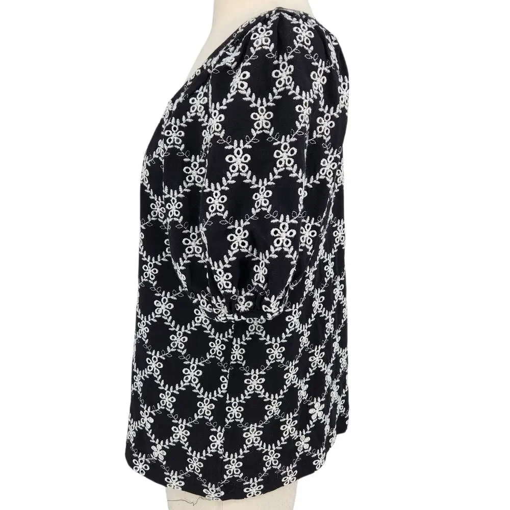LOFT Eyelet Lace Puff Sleeve Blouse